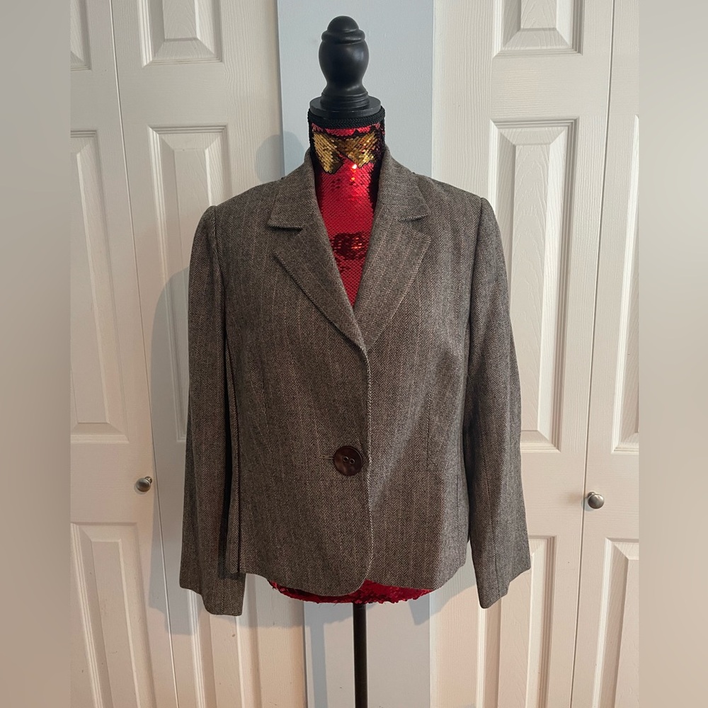 Brown and pink striped suit